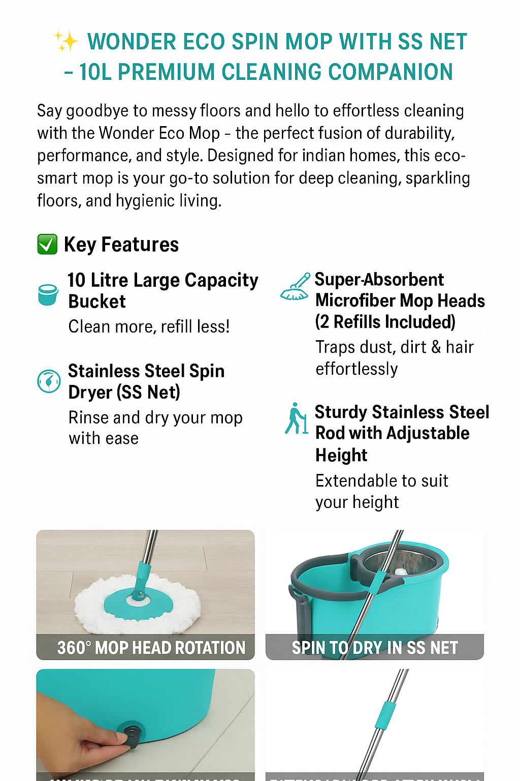 360° Spin Magic Mop With Bucket And Stainless Steel Wringer