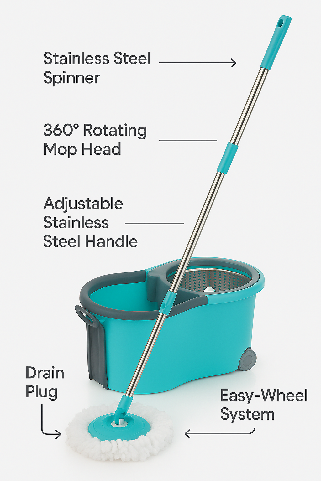 360° Spin Magic Mop With Bucket And Stainless Steel Wringer